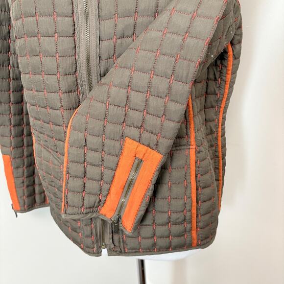 Oleg Cassini Reversible Quilted Silk Jacket Olive Green Burnt Orange Medium - Picture 7 of 16